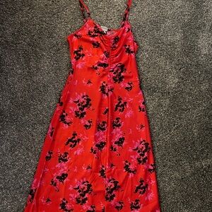 a new day Red Floral Midi Slip Dress with Black and Pink Accents